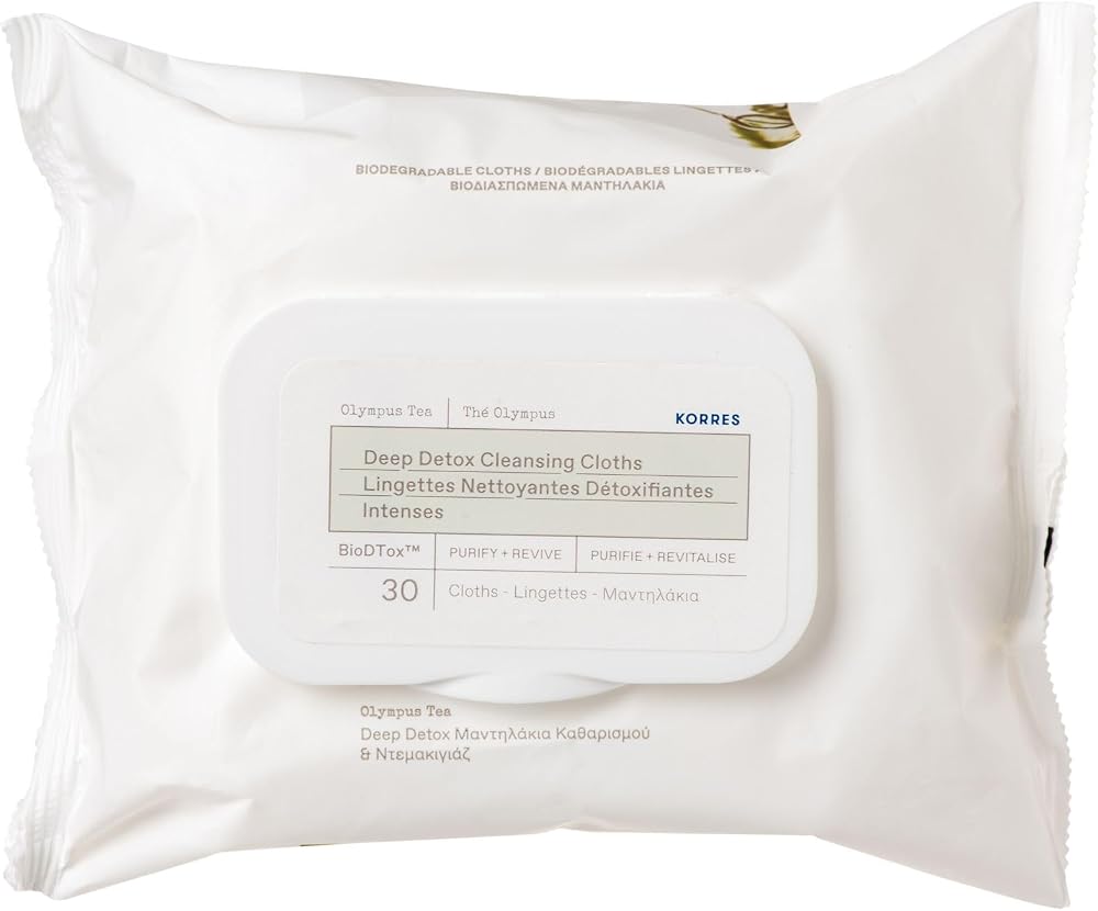 Korres Olympus Tea Detox Cleaning Wipes Pack 30 Facial Cleansing Wipes