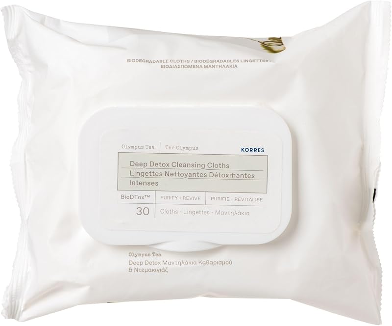 Korres Olympus Tea Detox Cleaning Wipes Pack 30 Facial Cleansing Wipes