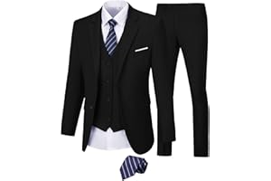 Mrbuerly Men Suit 3 Pieces Slim Fit, 2 Button Wedding Suit Prom Suit for Men Business Suit Jacket Vest Pant and Tie