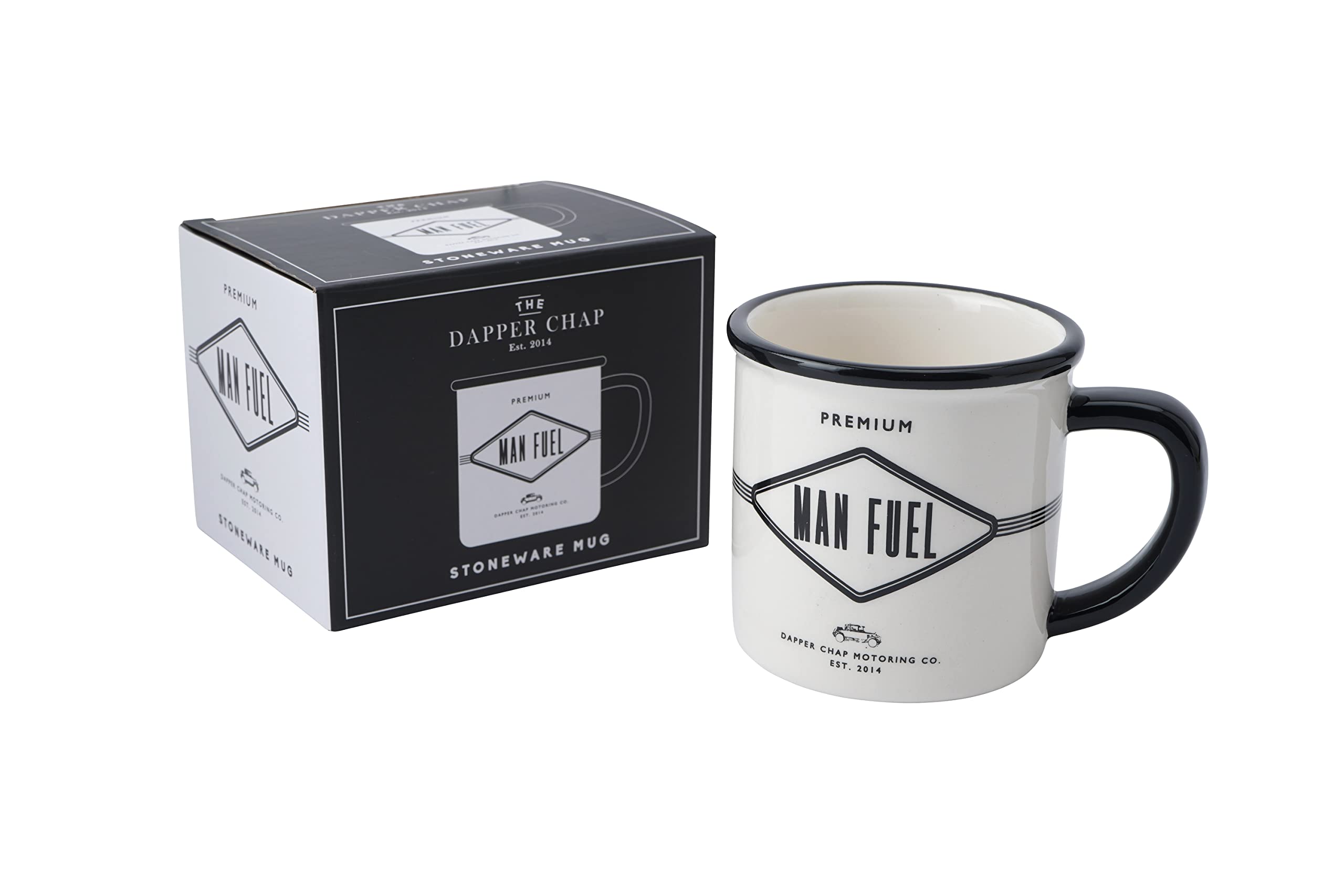 CGB Giftware Man Fuel Stoneware Mug | Black and White | Gift Box | Kitchen Accessory | Gift for Him | Dapper Chap GB06923