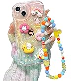 Casechics Compatible with iPhone Case,Cute Rainbow Rabbit Duck Kawaii Cartoon Animal Wristband Strap Bracelet Chain Soft Shockproof Cover Phone Case (Clear,iPhone 16 Pro)