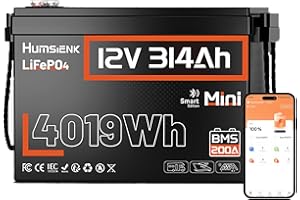 HumsiENK 12V 300Ah (314Ah) LiFePO4 Lithium Battery Mini Size, Bluetooth 200A BMS, 15000+ Deep Cycles, Low-Temp Protection – for RV, Marine, Solar, Off-Grid, Home Backup (Compact & Lightweight)