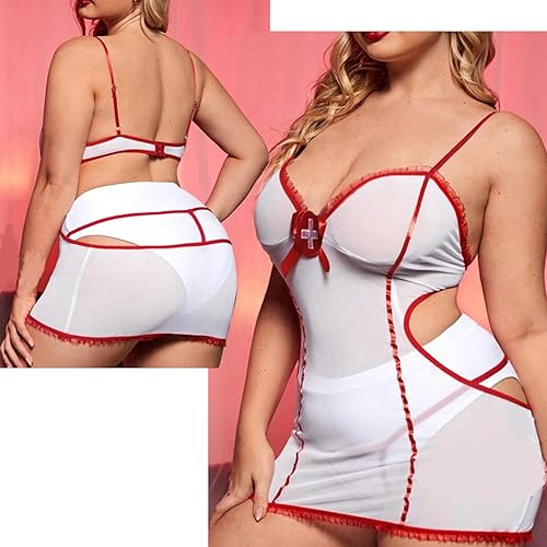 HOTSO Sexy Nurse Outfit Fancy Dress Women Naughty Nurse Costume Lingerie  Cosplay Babydoll Roleplay Bodysuit with Headpiece G-String (XL) in Saudi  Arabia