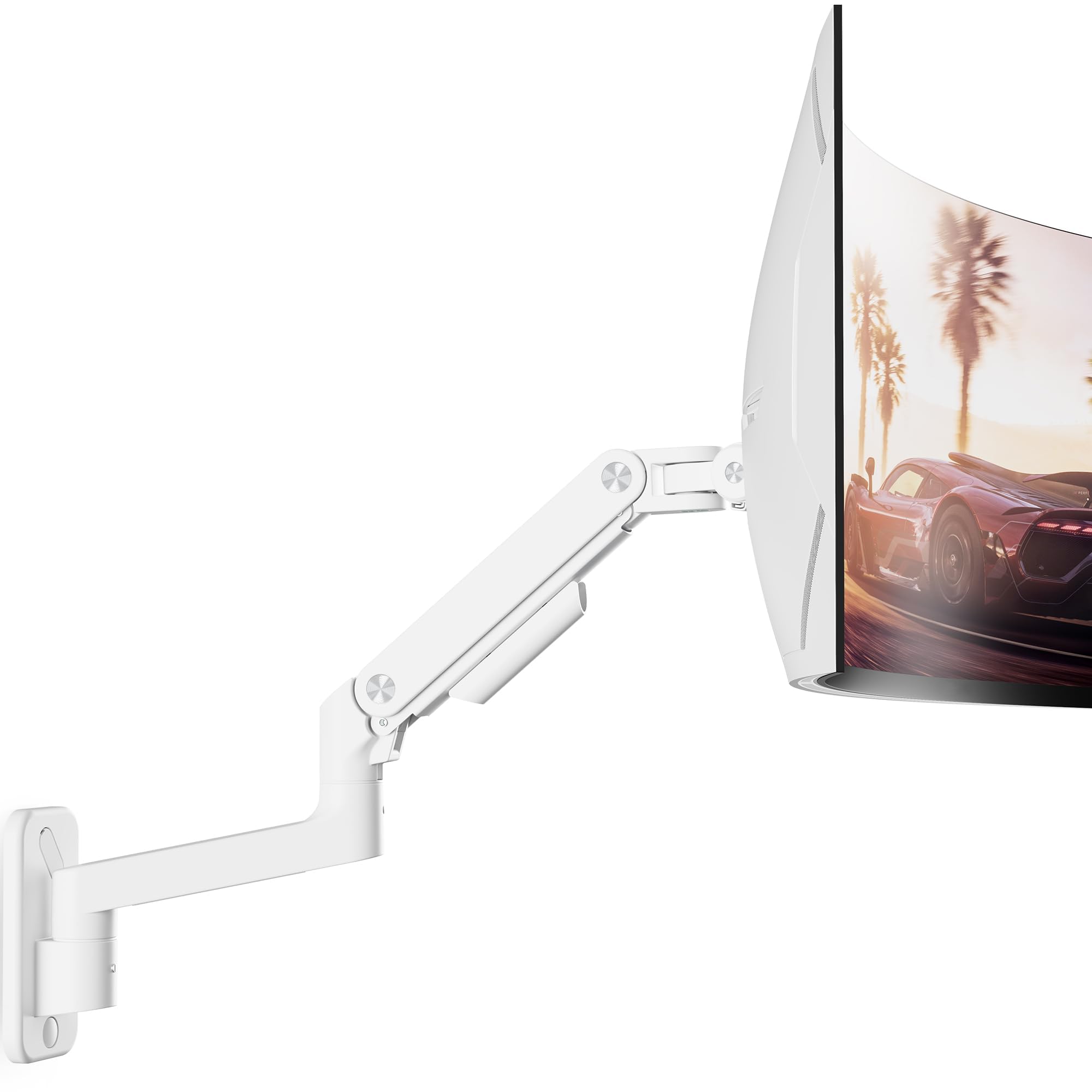 Photo 1 of ARES WING Wall Mount Monitor Arm for 17-49 Inch Ultrawide Monitors, Heavy Duty Single Monitor Mount Holds 44 lbs, Fully Adjustable Gas Spring Monitor Arm Wall Mount, 75x75/100x100 VESA Mount, White