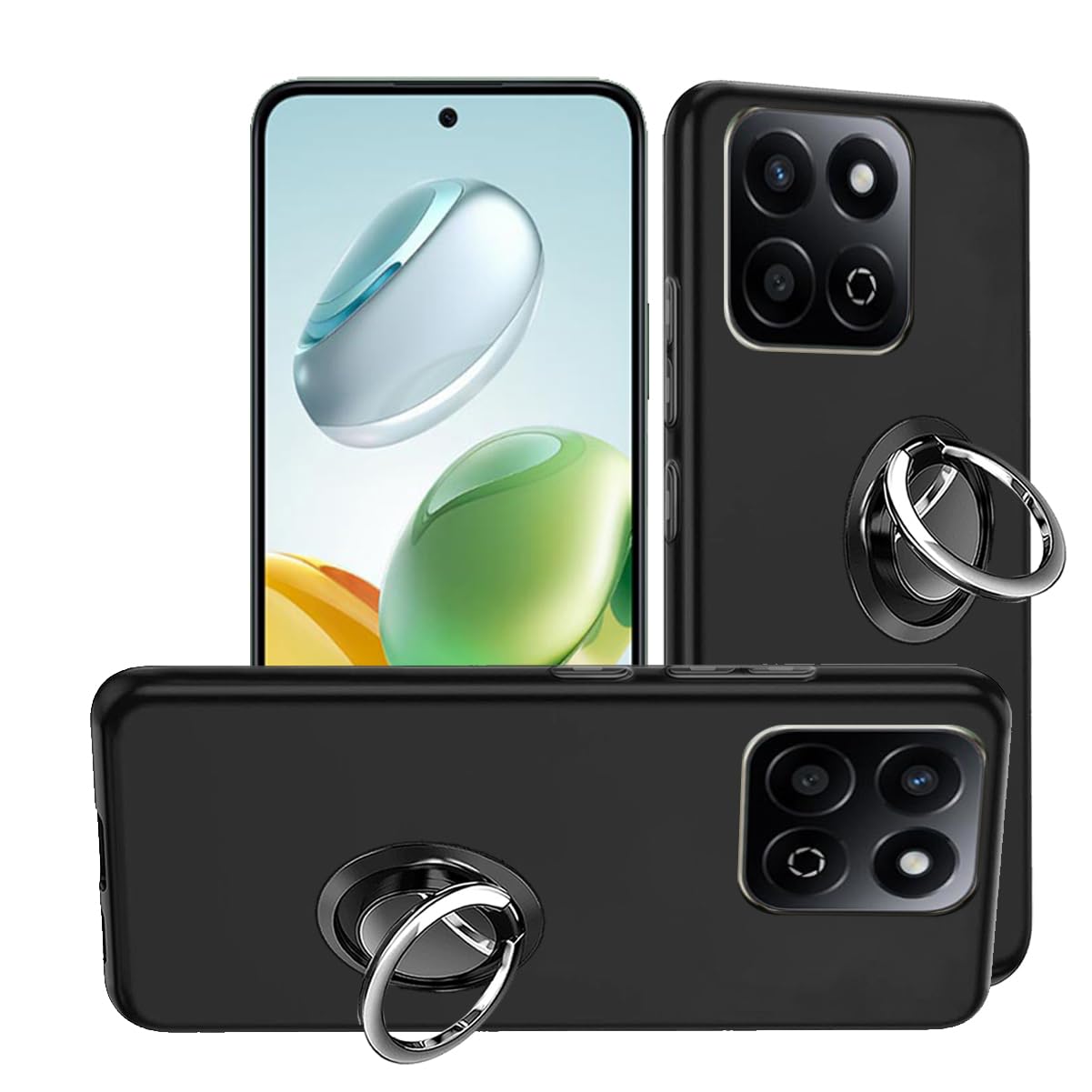 HuiYouMY 2-in-1 Case + Phone holder Ring Compatible with Honor 200 Smart Cover for Honor 200 Smart, Slim Fit Soft TPU Shockproof Anti-Scratch Phone Case - Black — image 1