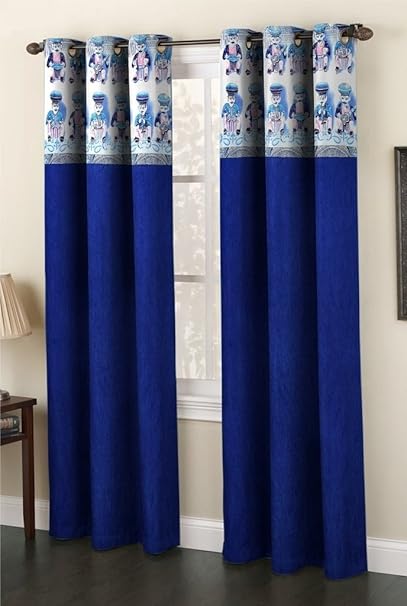 Homefab India Tabla Polyester Door Curtain - 7ft, Blue