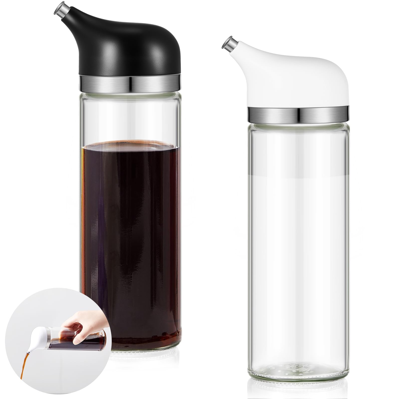 Photo 1 of Yiyiring Glass Soy Sauce Dispenser, Small Olive Oil and Vinegar Dispenser, Soy Sauce Bottle, Non Drip Spout Cruet Bottle Container for Oil Vinegar Seasoning Kitchen(8 oz,White and Black,2 Pcs)
