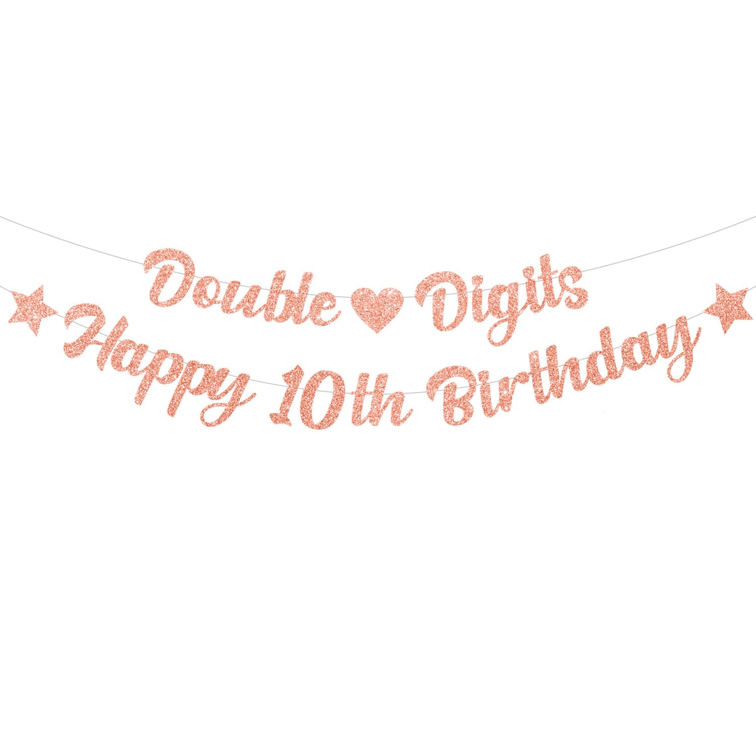 Elicola 10th Birthday Decorations - Double Digits Banner, Glitter Banner Backdrop in Rose Gold