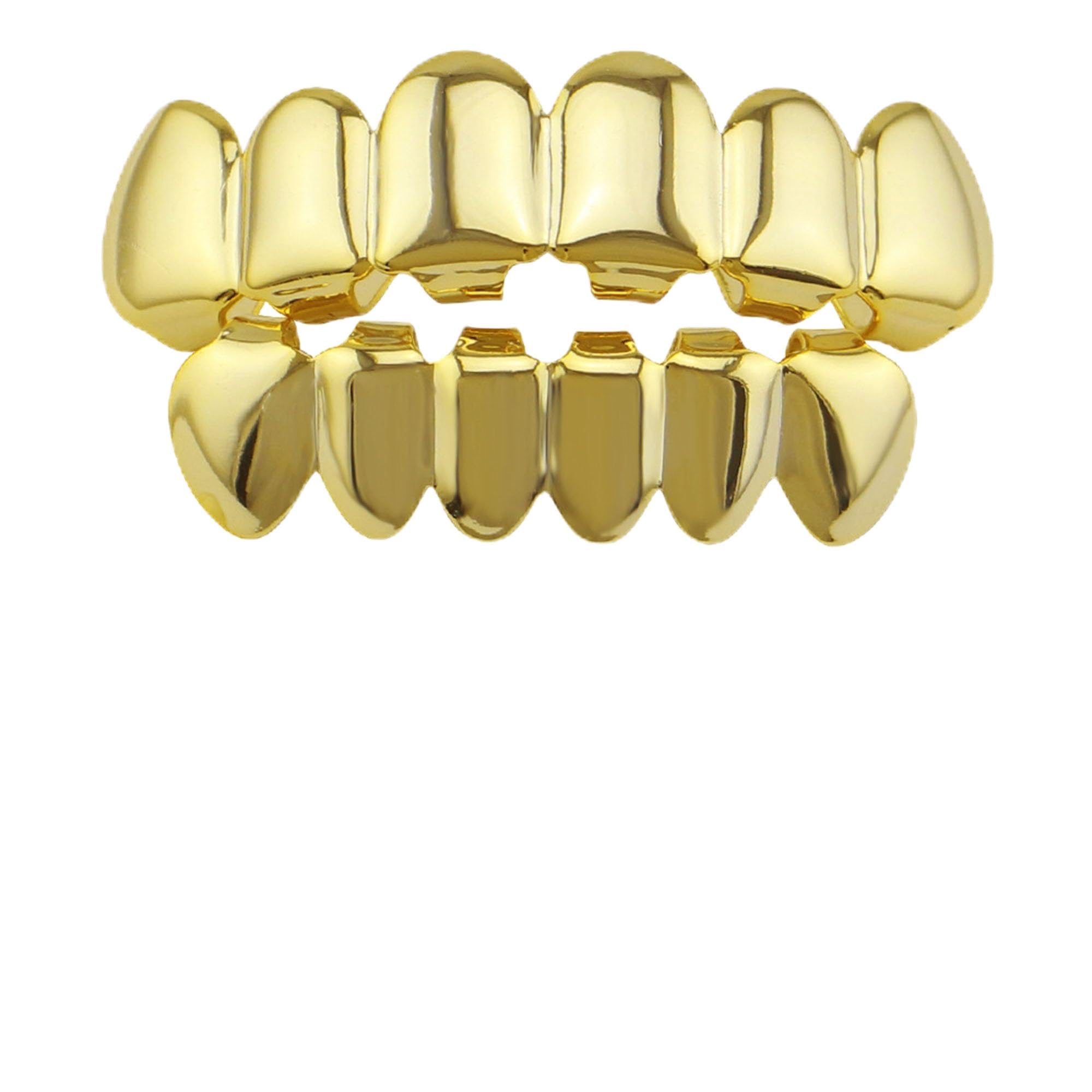 LONGHAO 2 pcs Hip-Hop Teeth, Hip Hop Teeth Grills, Golden Hip Hop Grills, Braces Decoration, Grillz Teeth Set, with 2 Silicone Moulds, for Music Festival Parties, Hip-Hop Rappers, Decorations (Gold)