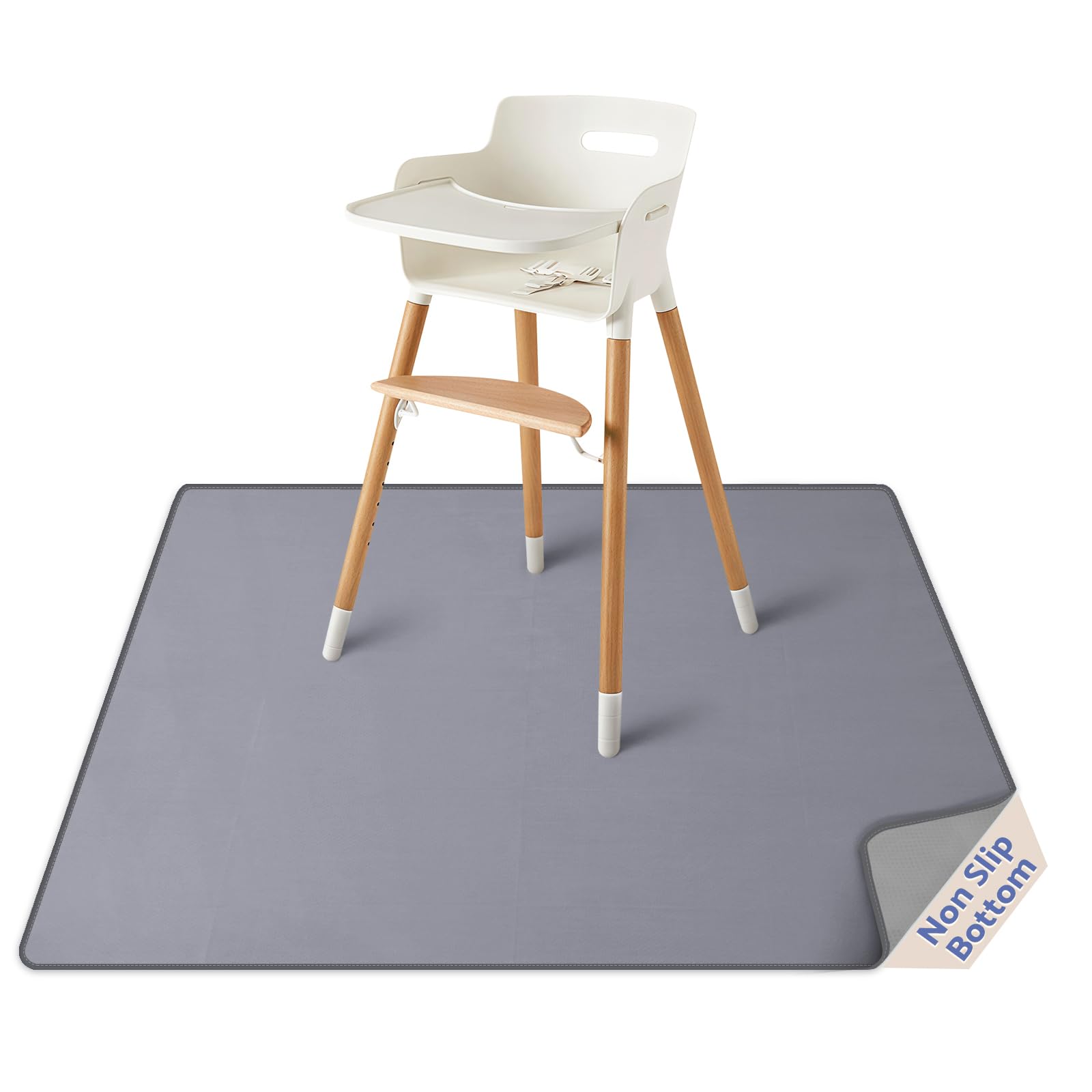 Photo 1 of Blissful Diary Baby Splat Mat for Under High Chair, 50.4 x 50.4 Inch Wipeable Splash Mat, Waterproof and Washable, Anti-Slip Floor Protector, Gray