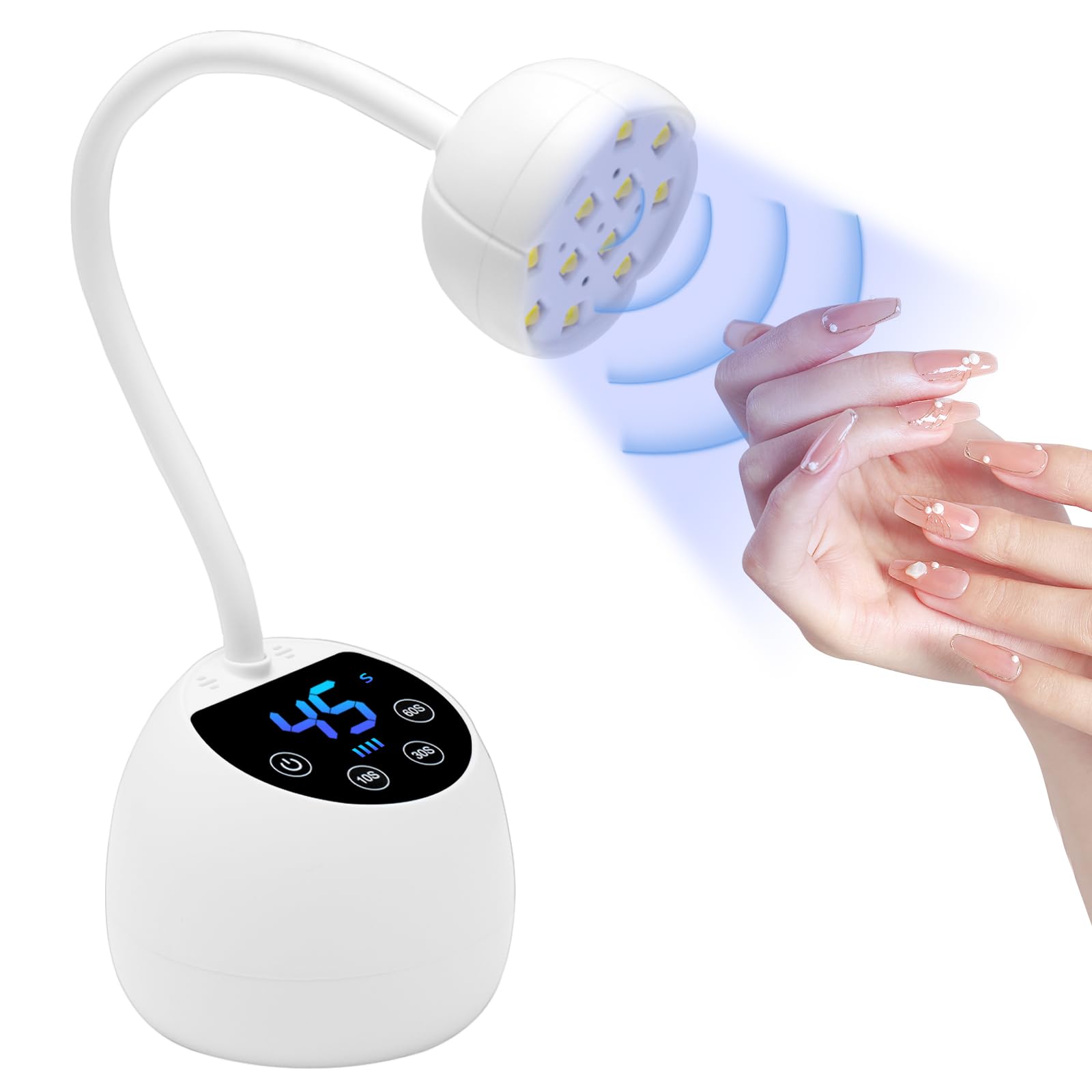 CGBE Mini UV Nail Lamp with Smart Sensor and Display, 12 Beads, 4 Modes, Portable LED Nail Lamp with USB Charging Cable
