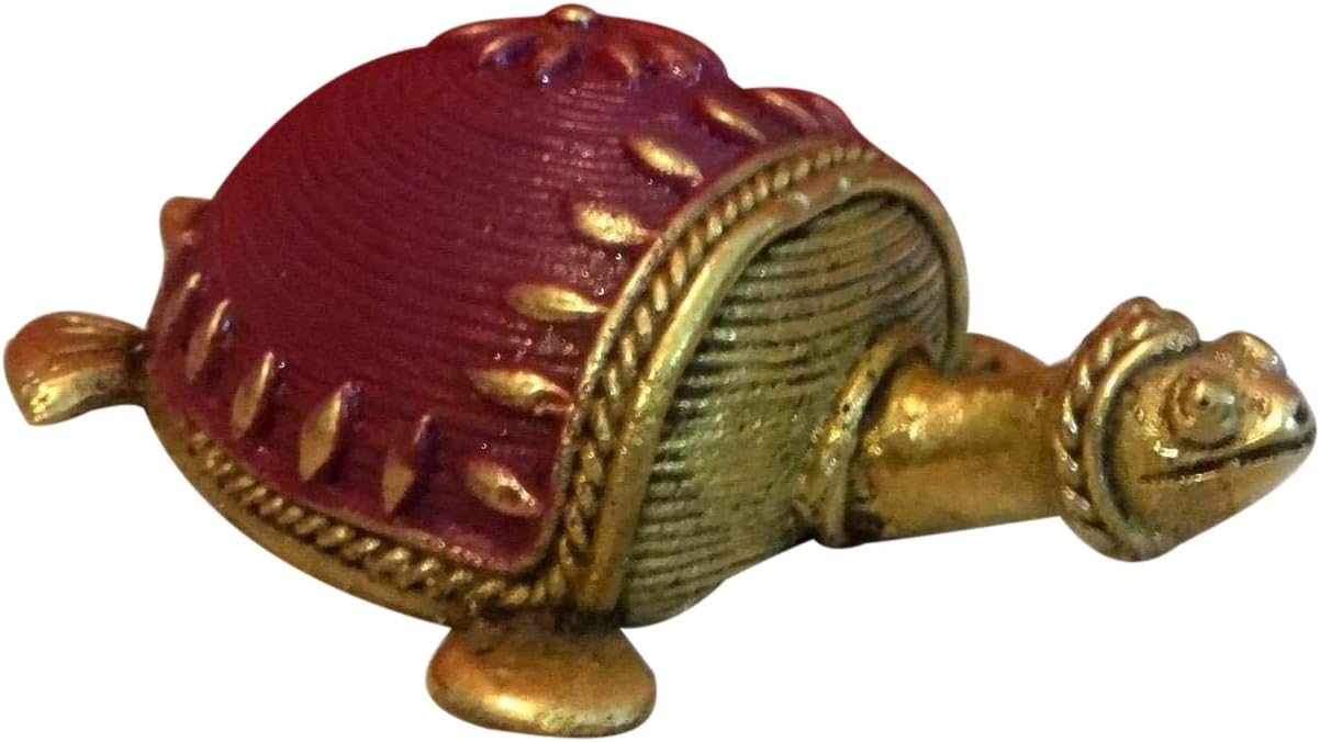 Truly Trible Handctafred Dokra Tortoise for Home Decor - Brass Tortoise for Home and Workplace - Maroon 1 PC