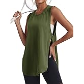 Tankaneo Womens Side Slit Workout Tank Tops Cotton Sleeveless T Shirts Oversized Summer Casual Yoga Gym Tees