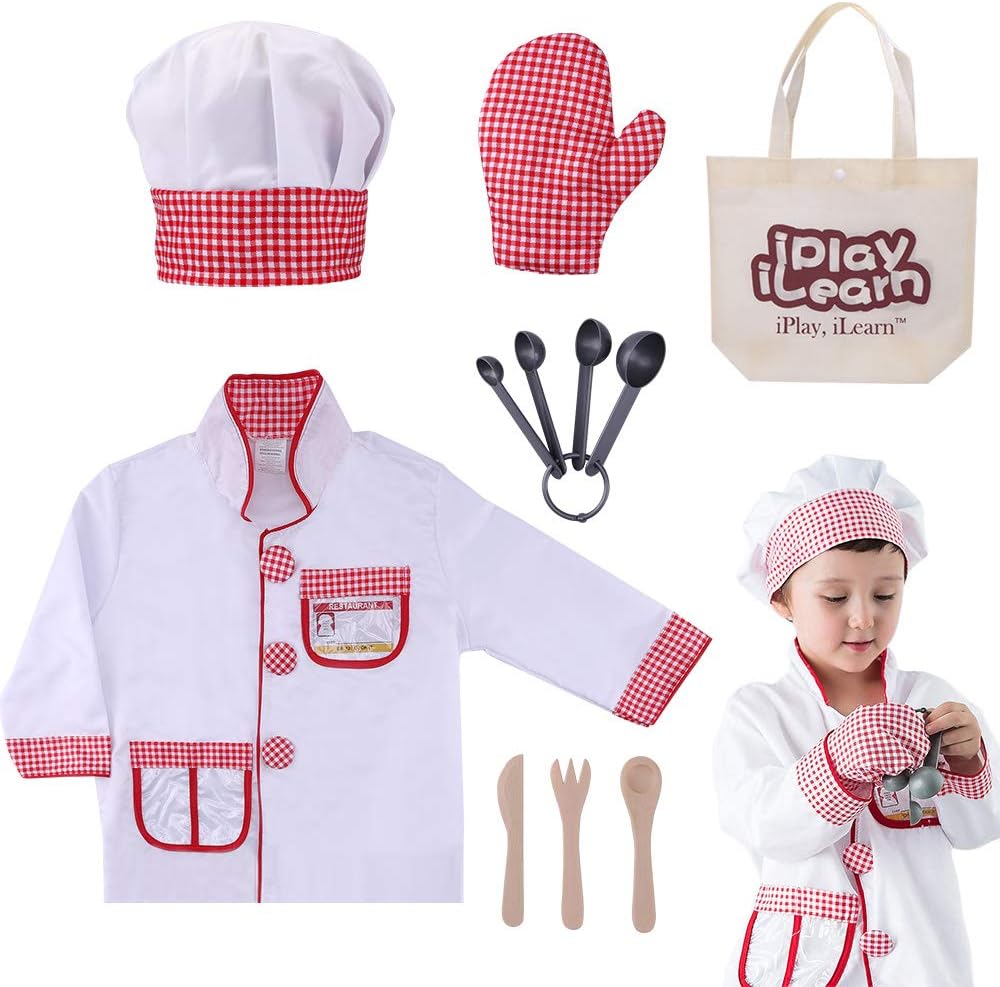 iPlay iLearn - Kids Chef Role Play Costume, Cooking Dress Up Set & Cook Toy Kits, Gift For Halloween Christmas, Birthday Party and Holidays, Size for 2, 3, 4, 5, 6 Year Old and Up