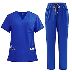 Women Scrubs Set V-Neck Stretch Tops with Pockets