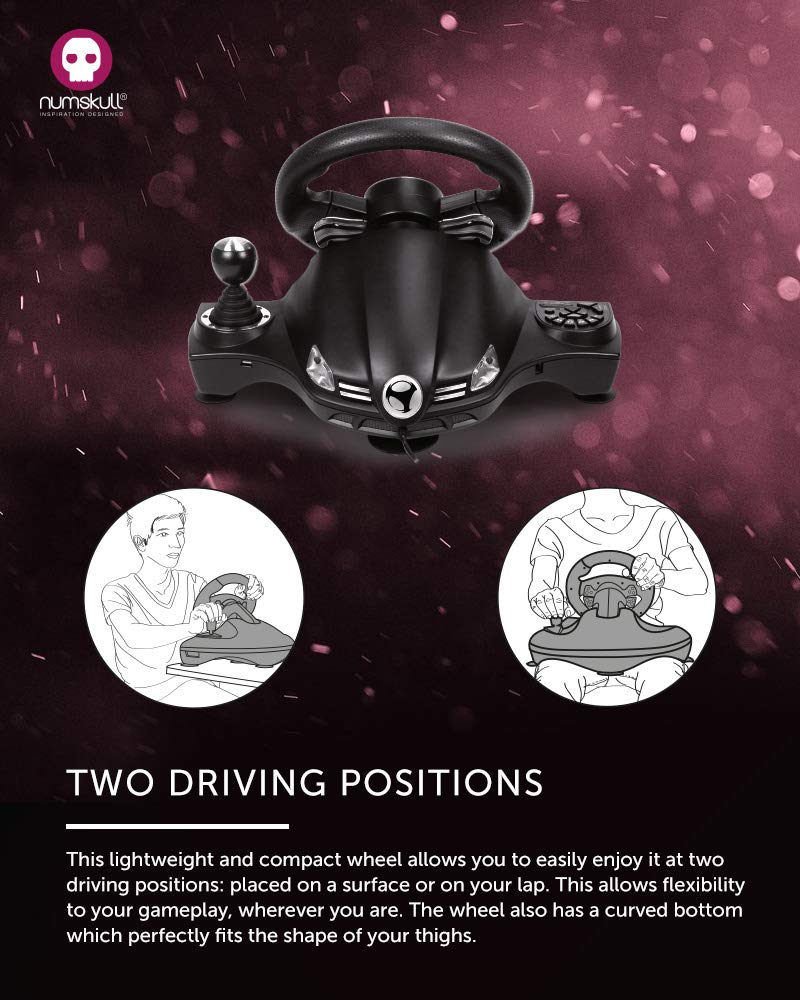 Numskull Pro Steering Wheel with Pedals and Gear Stick - For Playstation 3, PS4, PC, and Xbox One - Realistic Steering Wheel Controller Accessory for Console Car Racing Simulator Driving Games: Video Games
