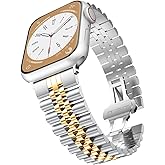 baozai Compatible with Apple Watch Band 42mm 41mm 40mm 38mm, iWatch Series 11-1 SE3 Stainless Steel Strap with Butterfly Folding Clasp for Women, Silver/Gold