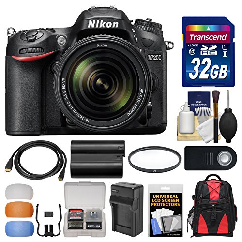 Nikon D7200 Wi-Fi Digital SLR Camera & 18-140mm VR DX Lens with 32GB Card + Backpack + Battery/Charger + Filter + Remote + Kit Nikon D7200 Wi-Fi Digital SLR Camera & 18-140mm VR DX Lens with 32GB Card + Backpack + Battery/Charger + Filter + Remote + Kit