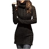 v28 Women Polo Neck Long Slim Fitted Dress Bodycon Turtleneck Cable Knit Sweater