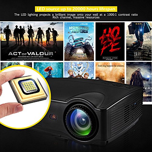 GBTIGER 3000 Lumens 1280x800P LED Video Projector Multimedia Home Theater Movie Projectors Support HD 1080P HDMI VGA AV USB for Home Cinema TV Laptop Games