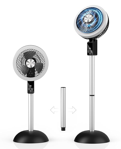 Portable Standing Fan, 10000mAh Rechargeable Battery Powered, 90°+120°Omnidirectional Oscillating Fan For Bedroom, 82ft Circulator, Adjustable Height, 8 Speeds, 8H Timer, DC Motor Quiet Pedestal Fans
