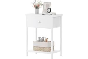 KAI-ROAD White Nightstand with Drawer, Small Night Stand with Shelf Storage End Table for Bedroom, Dorm, Modern Bedside Tables