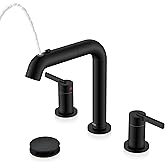 KENES Matte Black Pull Out Bathroom Faucet, 8 Inch 2 Handle Widespread Bathroom Faucet 3 Hole with Pull Down Sprayer, Bathroom Sink Faucet with Pop Up Drain & Supply Lines LJ-9058A-2