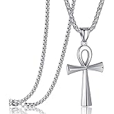 Rehoboth Stainless Steel Ancient Egyptian Coptic Ankh Cross Pendant Necklace for Womens Mens 24 Inch Chain Black Gold Silver