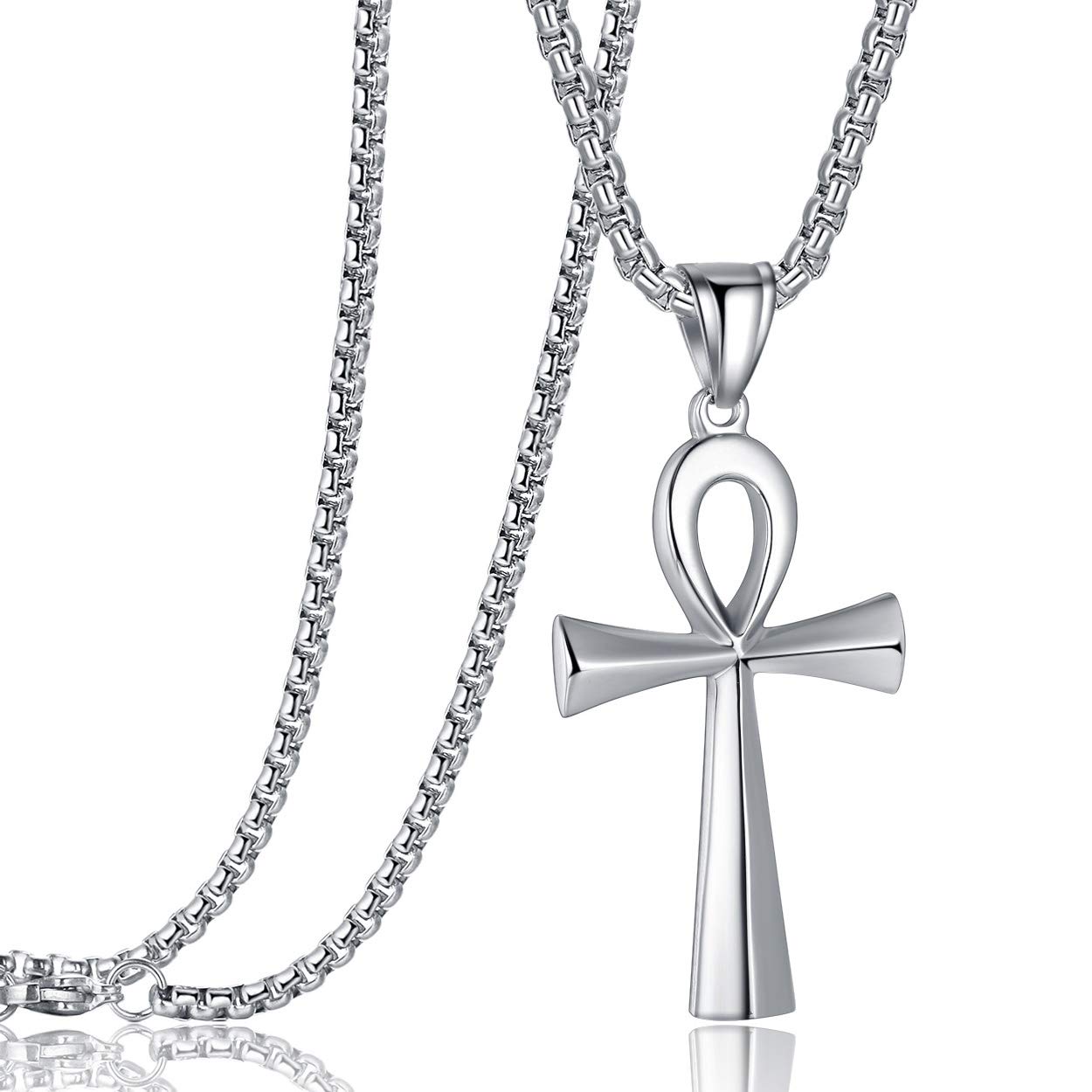 Rehoboth Stainless Steel Ancient Egyptian Coptic Ankh Cross Pendant Necklace for Womens Mens 24 Inch Chain Black Gold Silver