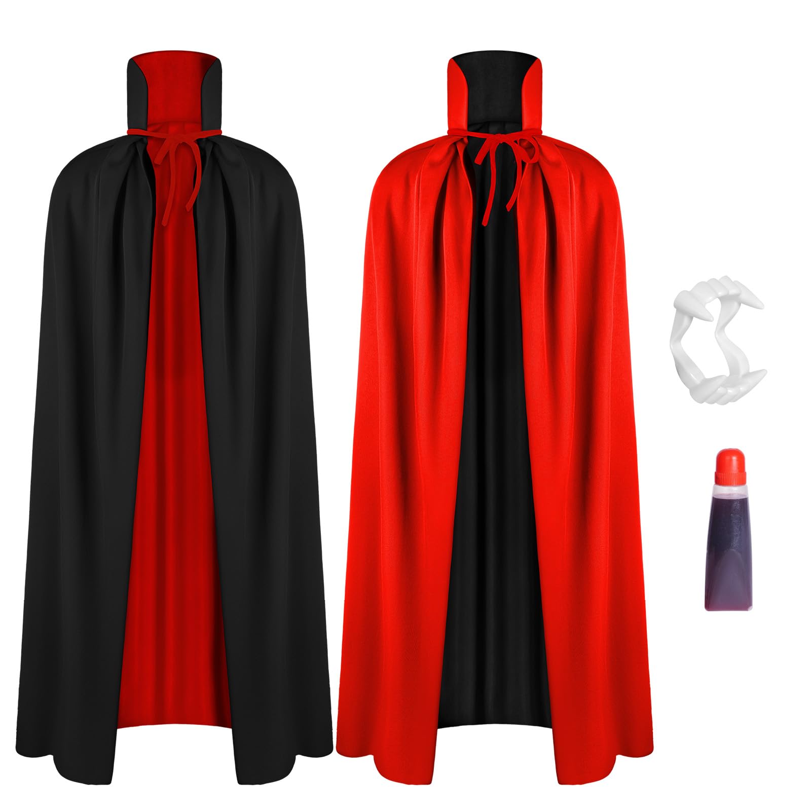 AOOWU Adult Hooded Cape Set, Reversible Black and Red Cape Set with Collar Unisex Vampire Cape Witch Cloak Accessories for World Book DayHalloween Christmas Party Carnival Cosplay(C)