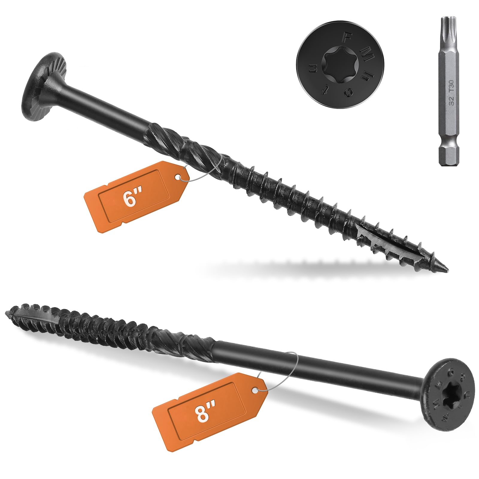 Photo 1 of #14 Heavy-Duty Wood Screws Assortment Kit, 60Pcs Star Drive Decking Wood Screws, Rust Resistant Timber Screws for Log/Landscaping Wood (6",8")