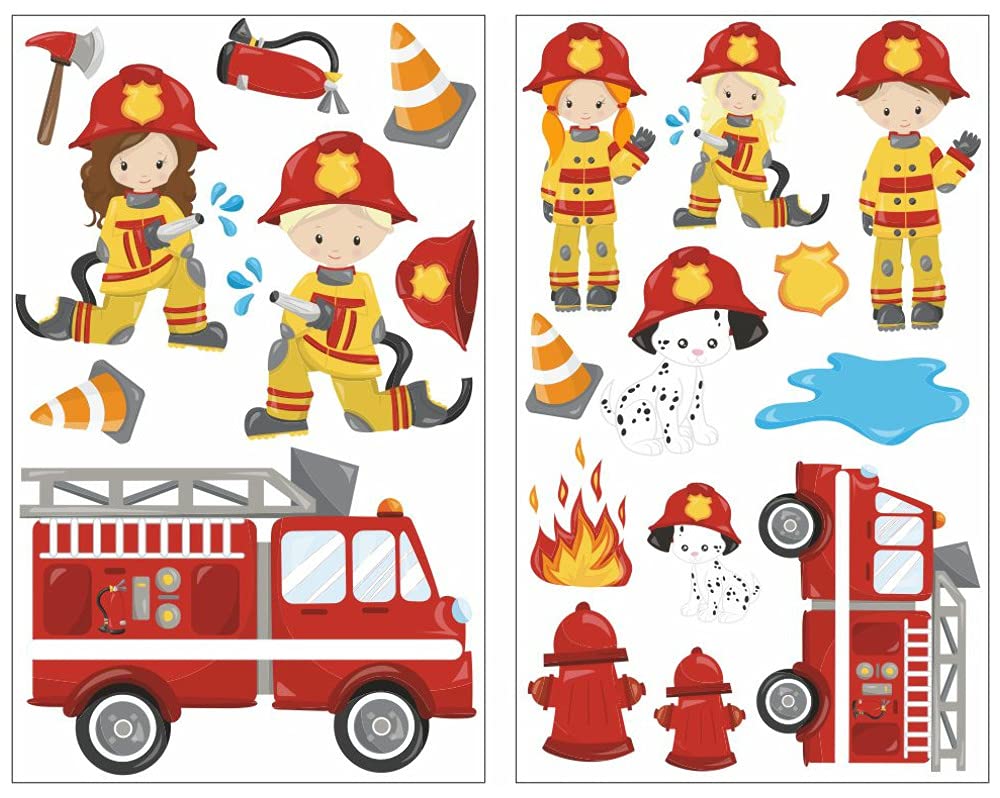 Samunshi® Wall Sticker Set of 20 Feuerwehr im Einsatz (Ideal for Children's Bedrooms) 2x 21x34cm multi-coloured
