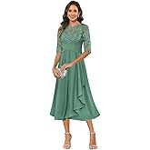 Trifetcrow Mother of Bride Dresses for Women Tea Length Chiffon Lace Appliques A Line Formal Evening Gowns