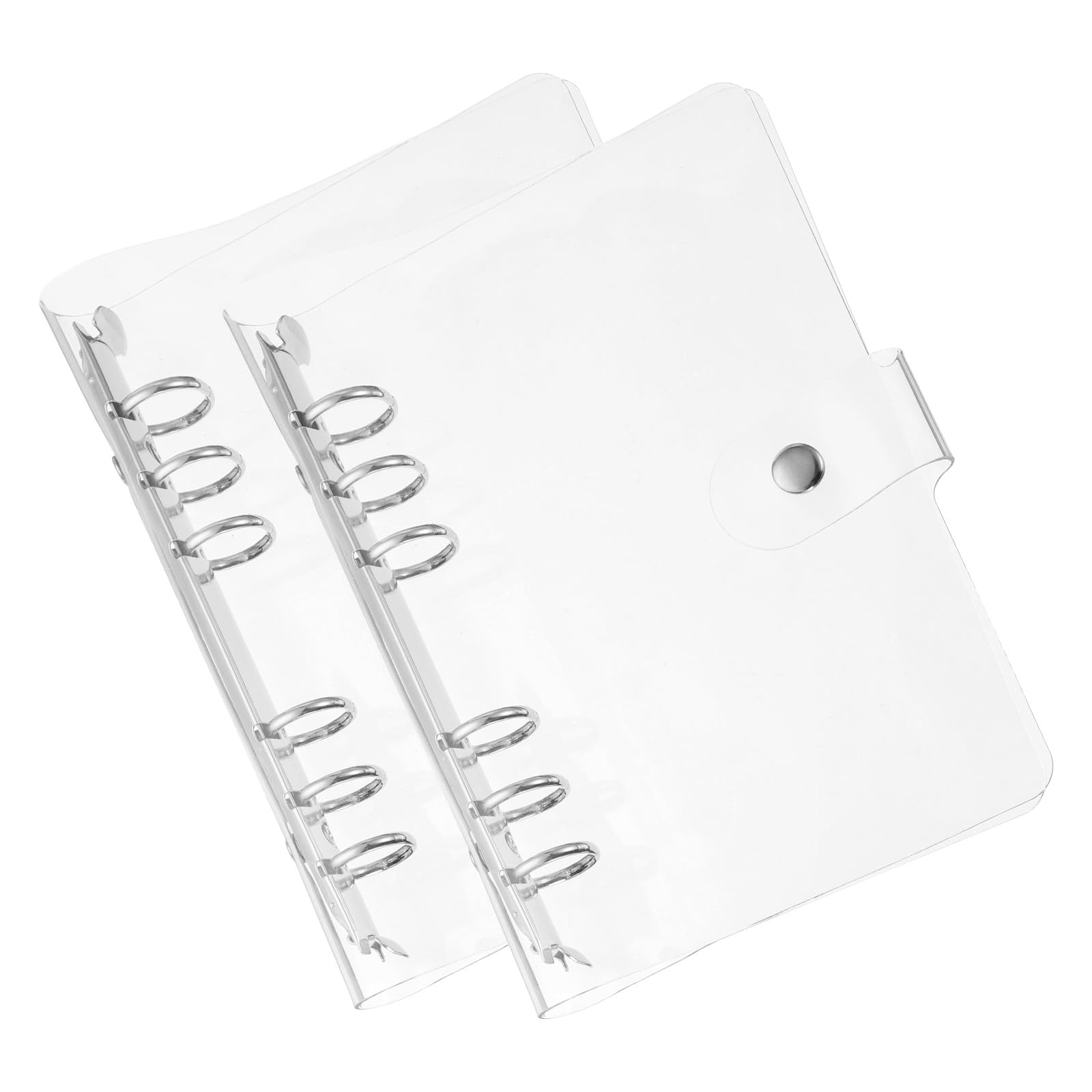 PATIKIL A6 Clear Binder Cover, 2Pcs Soft PVC Loose Leaf Binder Protector Refillable Notebook Shell with Snap Button Closure 6 Ring for DIY Meeting Notebook Folder, Silver Tone