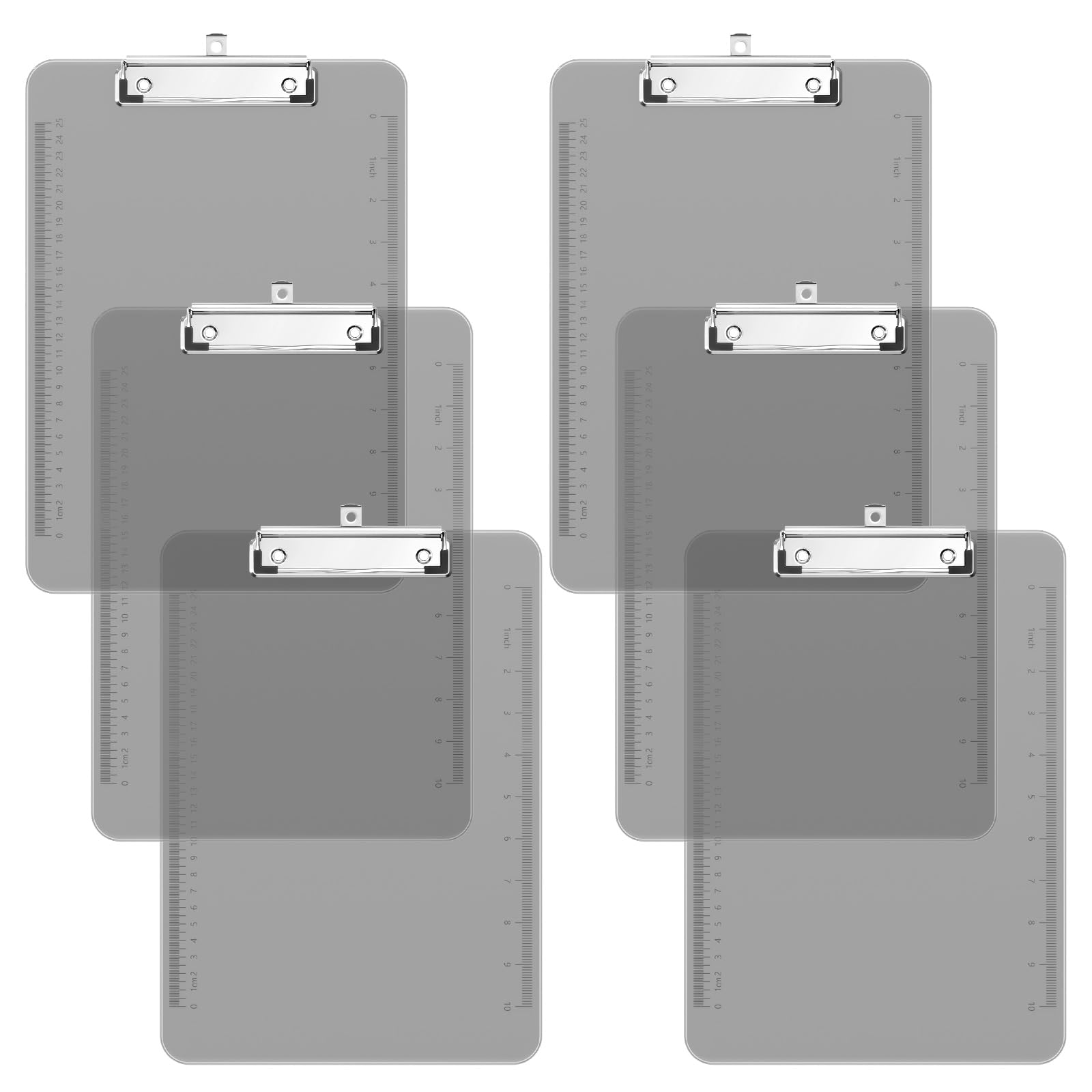 Piasoenc 6 Pack Plastic Clipboards, Translucent Clip Board with Low Profile, Office Supply, School Supplies, Letter Size 12.5 x 9 Inches,Grey