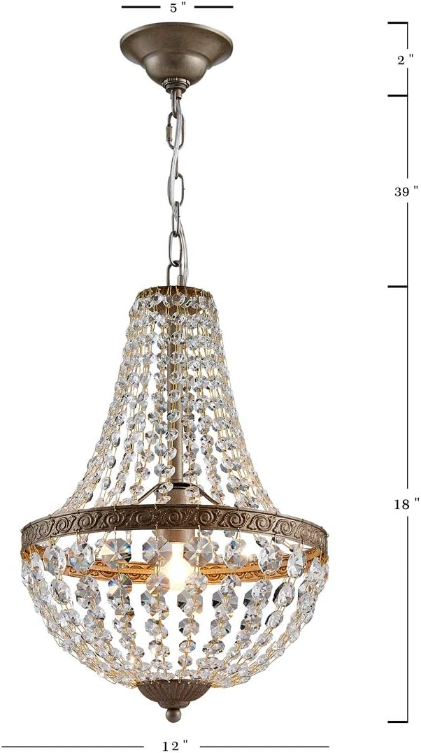 Bestier French Empire Antique Silver Finish Farmhouse Crystal Pendant Chandelier Lighting LED Ceiling Light Fixture Lamp Dining Room Bathroom Bedroom Livingroom 1 E26 Bulbs Required H18 inch X D12 inc - - 