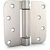 goldenwarm Pack of 2 4 inch Door Hinges Satin Nickel Self-Closing Spring Door Hinges - Heavy-Duty Spring Hinges for Interior and Exterior Doors, 5/8" Radius Corners