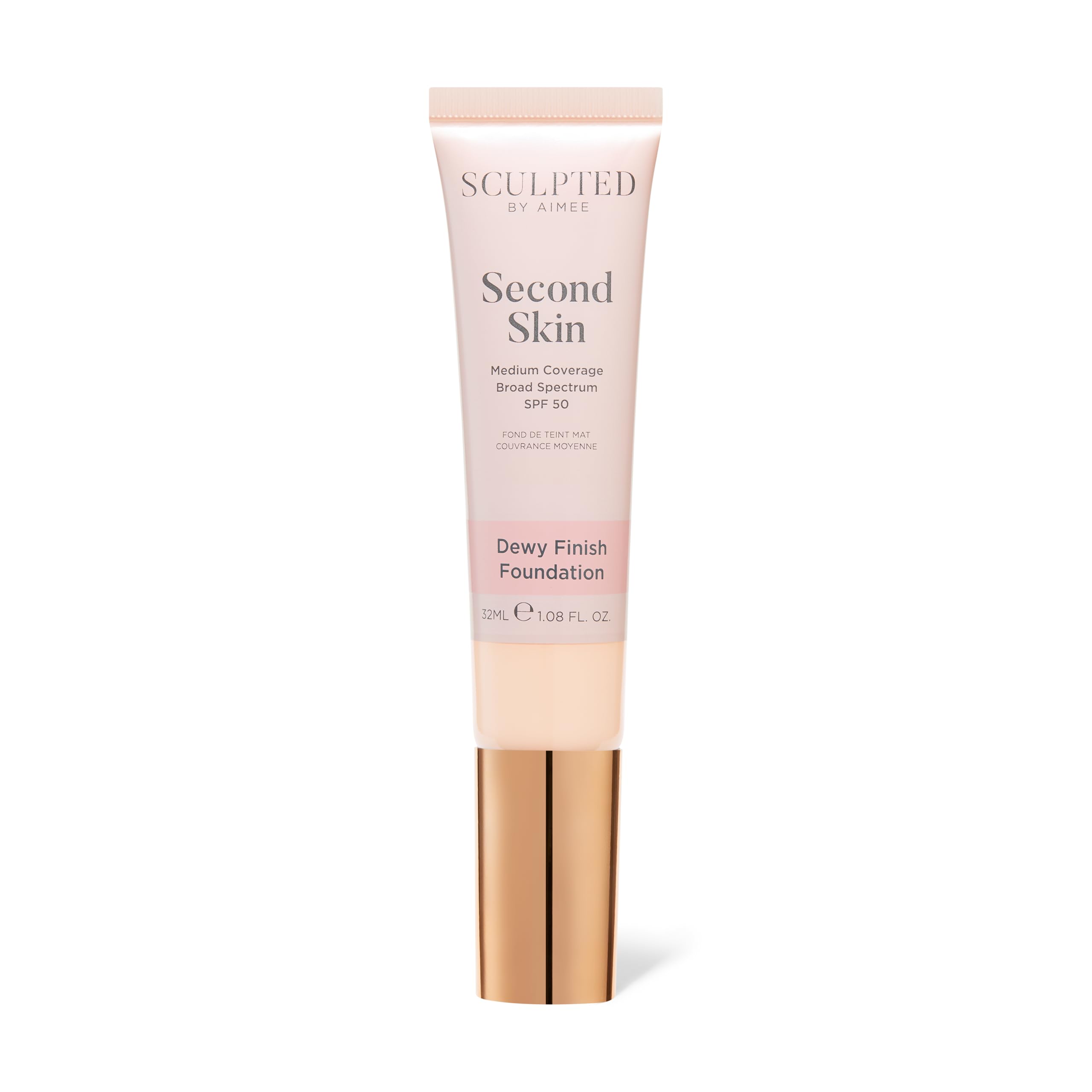 Second Skin Dewy Liquid Face Foundation from Sculpted by Aimee - 32ml Buildable, Medium Coverage Foundation with Dewy Finish, Hyaluronic Acid, Collagen Boosting Formula, SPF 50, (Porcelain 1.0)