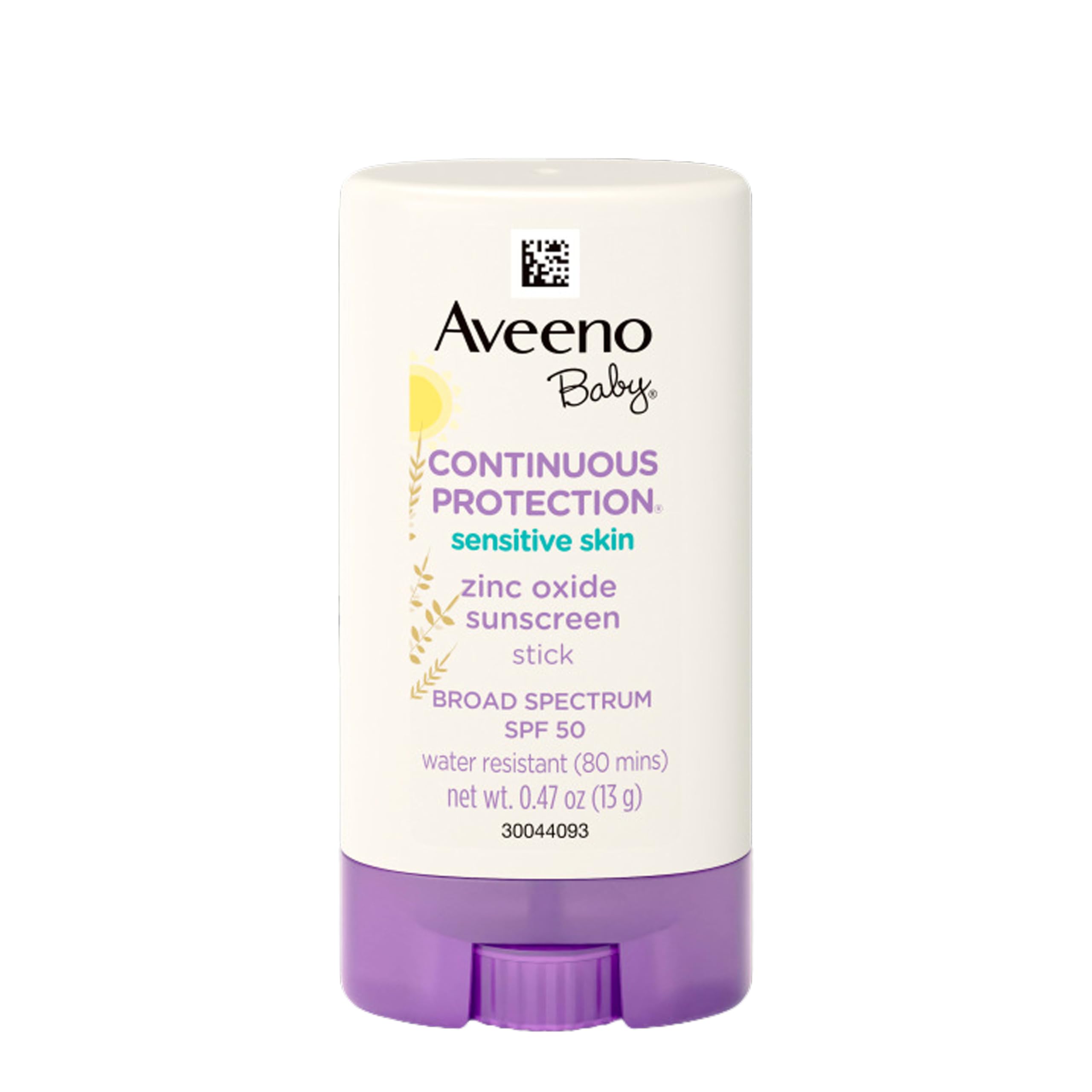 Aveeno Baby Continuous Protection Mineral Sunscreen Stick for Sensitive Skin with Broad Spectrum SPF 50 Protection for Face & Body, Naturally Sourced 100% Zinc Oxide, Travel Size, 0.47 oz