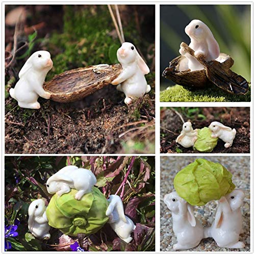 yanQxIzbiu Garden Resin Decor, Miniature Resin Rabbits Cabbage Figurine Micro Landscape Garden Decor Statue - 1#