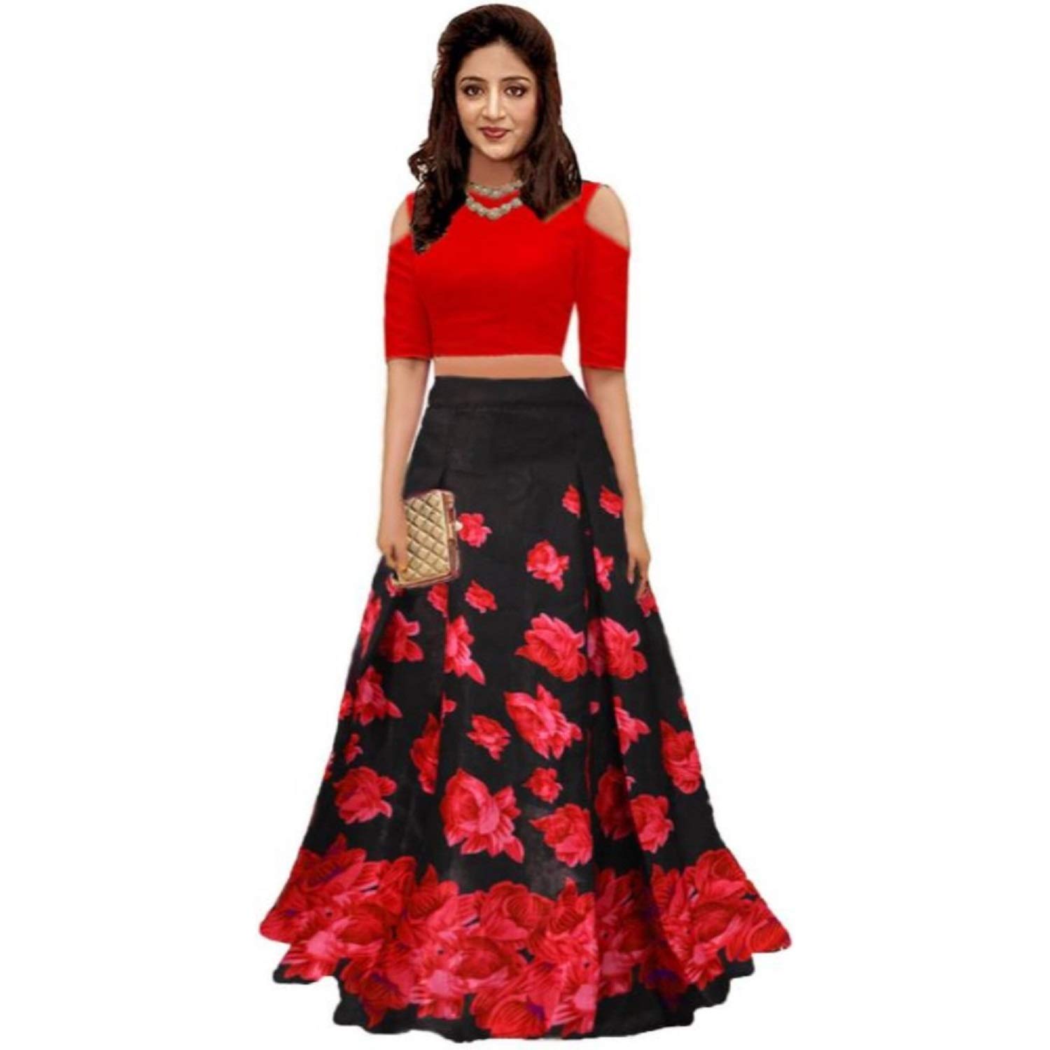 nena fashion satin saree with blouse piece (nf_black rose red!_red_free size)