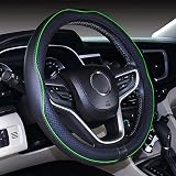 ISTN Microfiber Leather Car Steering Wheel Cover 15 Inch Black Green D/Standard view 2