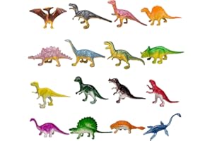Mwuyrlw Mini Dinosaur Figures Set 16 Pcs Plastic Rubbery Educational Action Playset for Children Science Play Best for Birthday Party Favors (Dinosaur Figures Set)