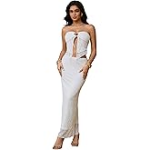 MakeMeChic Women's Summer 2 Piece Sets Strapless Tie Front Tube Tops and Bodycon Maxi Skirt Y2k Outfits