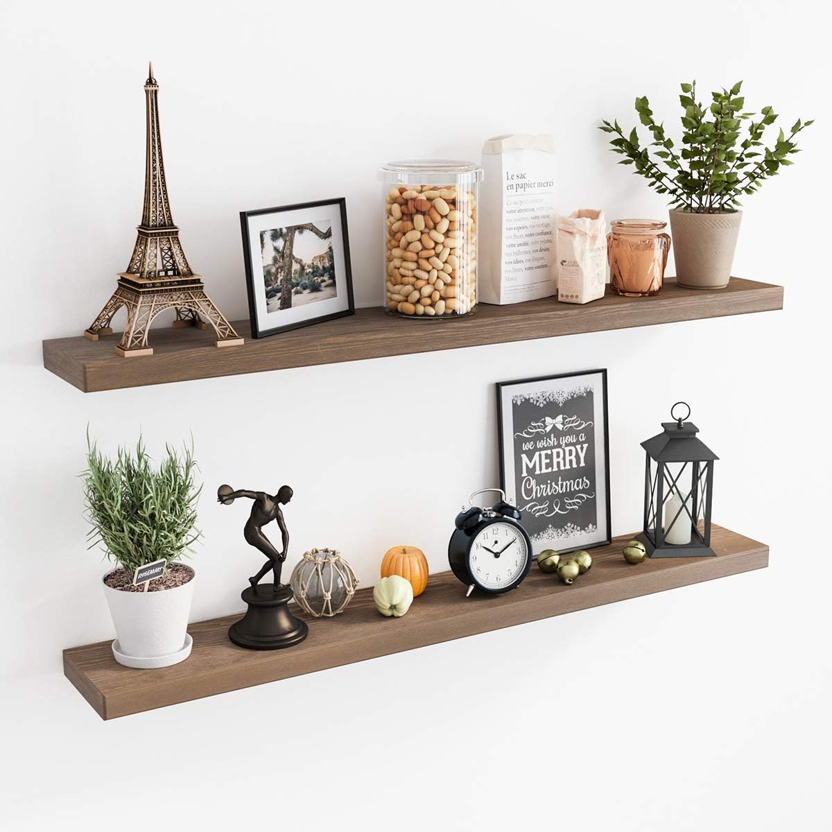 AMZFINE 36" Floating Shelves Set of 2, Rustic Wood Wall Shelf, for Livingroom, Kitchen, Bathroom