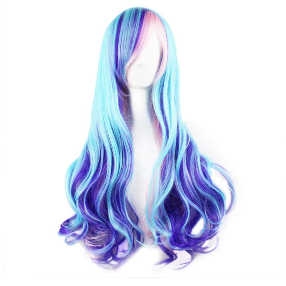 Curly Multi-Color Cosplay Wig/Lolita Long Curly Cosplay Wig Redlution Heat Resistant Spiral Costume Wigs/Anime Fashion Wavy Curly Cosplay Party 32" 80cm BLUE