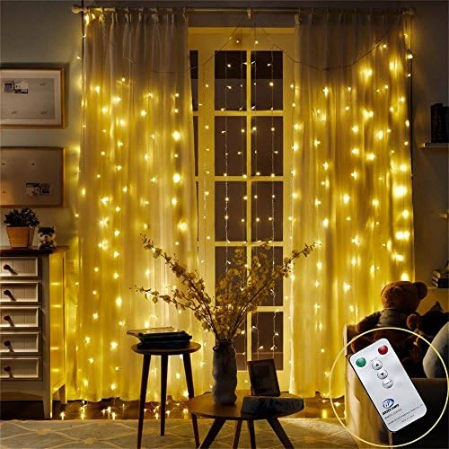 DLIUZ Remote Control 304 LED Curtain Lights UL Safe Christmas Fairy String Lights with 8 Modes for Wedding Party Garden Family Holiday Decorations (Warm White)