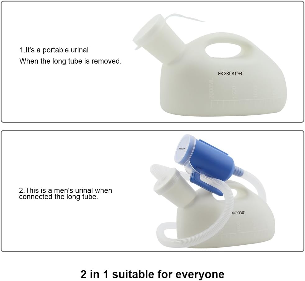 Portable Urinals for Men, OOCOME Men Urinal Bottle Spill Proof Reusable Male Pee Bottle Camping Toilet Thicken Men's Potty 2000 ml 45.2" Long Tube with Lid: Health & Personal Care