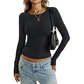 EasyGala Womens Cotton Long Sleeve Shirts Wide Round Neck Fitted Tops Basic Going Out Crop Outfits Fall Undershirts 2026