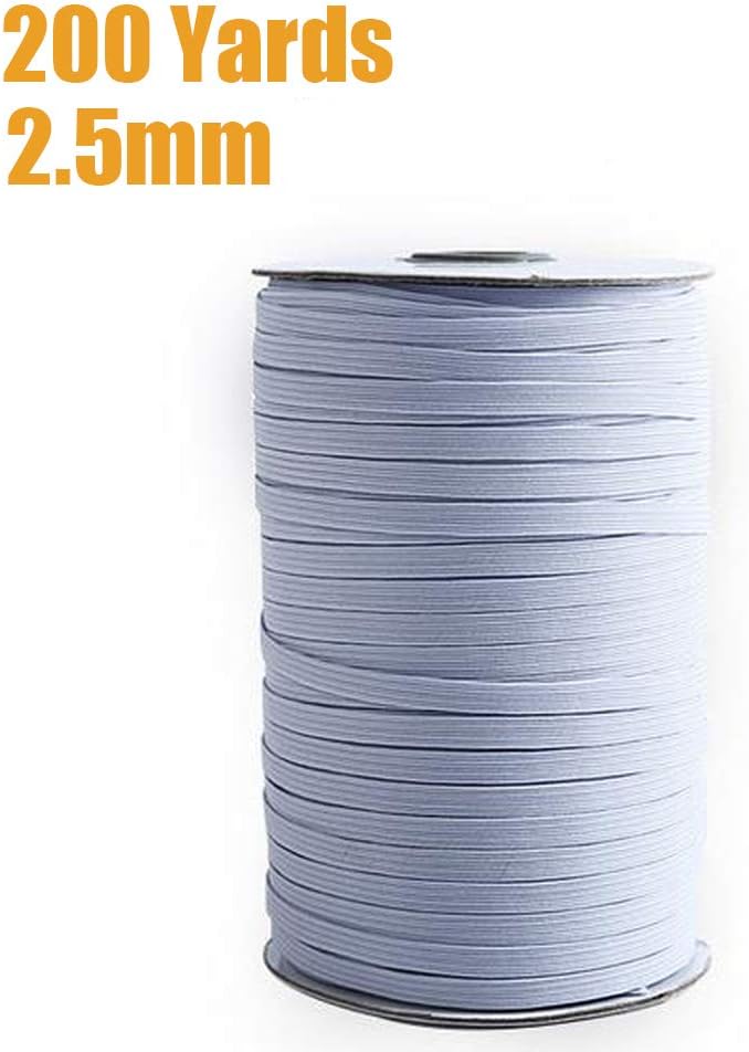 White 1/8 inch Elastic Bands for Sewing, roll Braided Elastic 1/8 inch Width 200 Yards Length, Elastic Cord 3mm